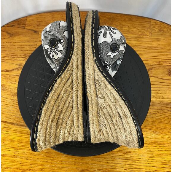 Born Drilles Wedge Sandal 3" Heel Womens US 9 EU 40.5 Black Textile Leather Rope - Picture 4 of 8